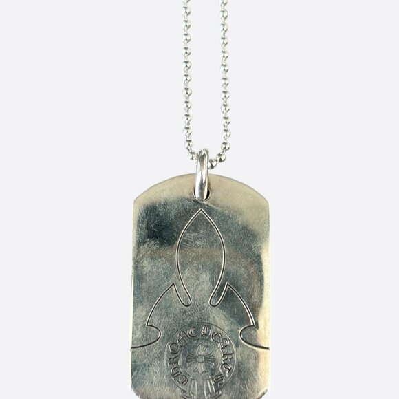 Chrome Hearts Silver Fleur Horseshoe Dog Tag Necklace